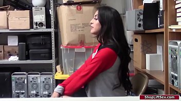 Latina shoplifts and an officer searches her.He makes her strip down and dominates her to grab her tits.She gives him a blowjob and then he bangs her